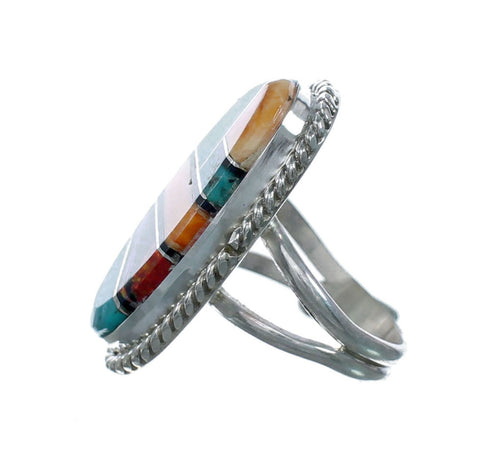 Native American Sterling Silver Multicolor Inlay Ring Size 6-1/2 NN20602